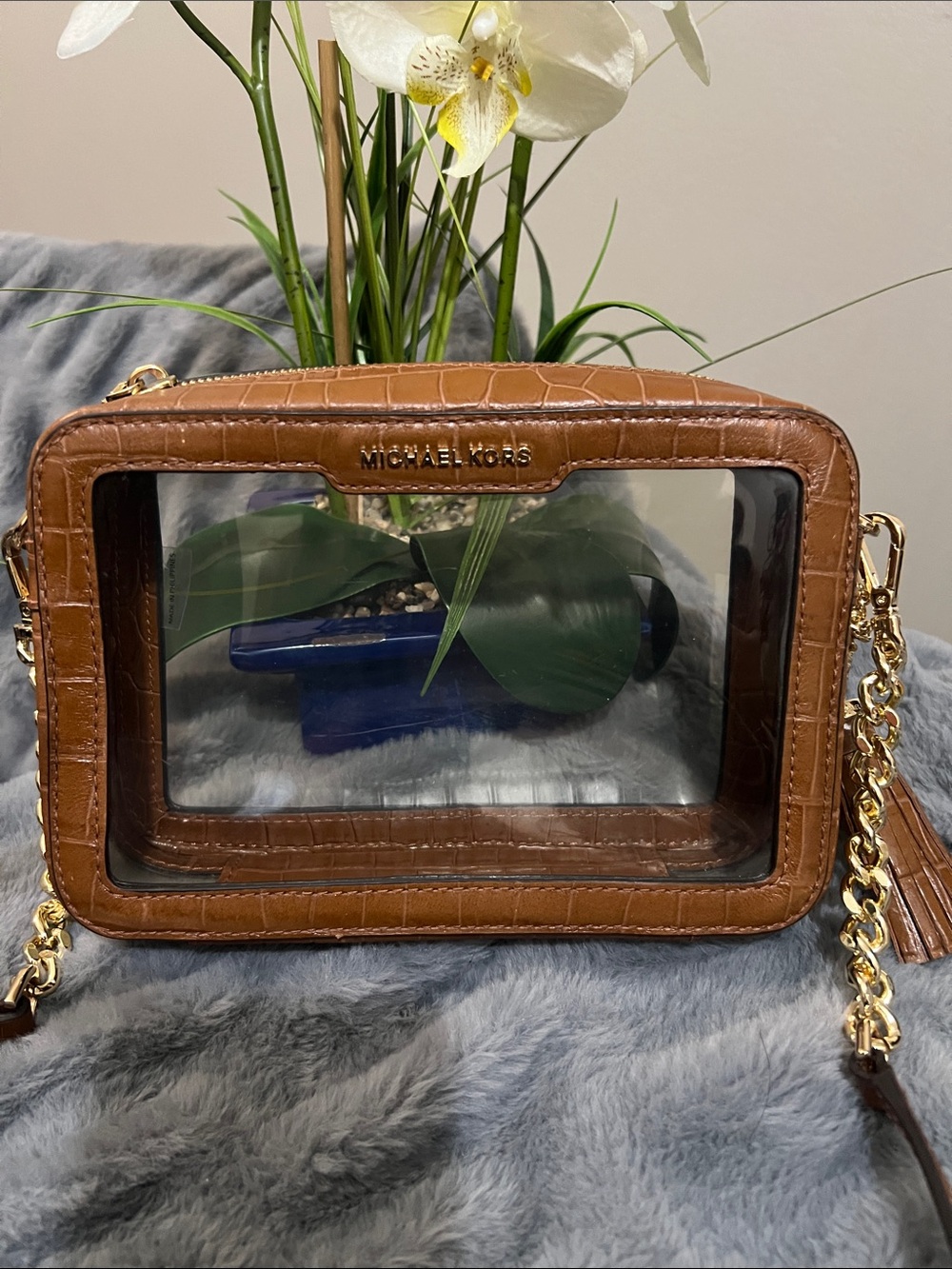 Michael Kors Ginny Camera Brown Clear Crossbody Bag EUC retail $158